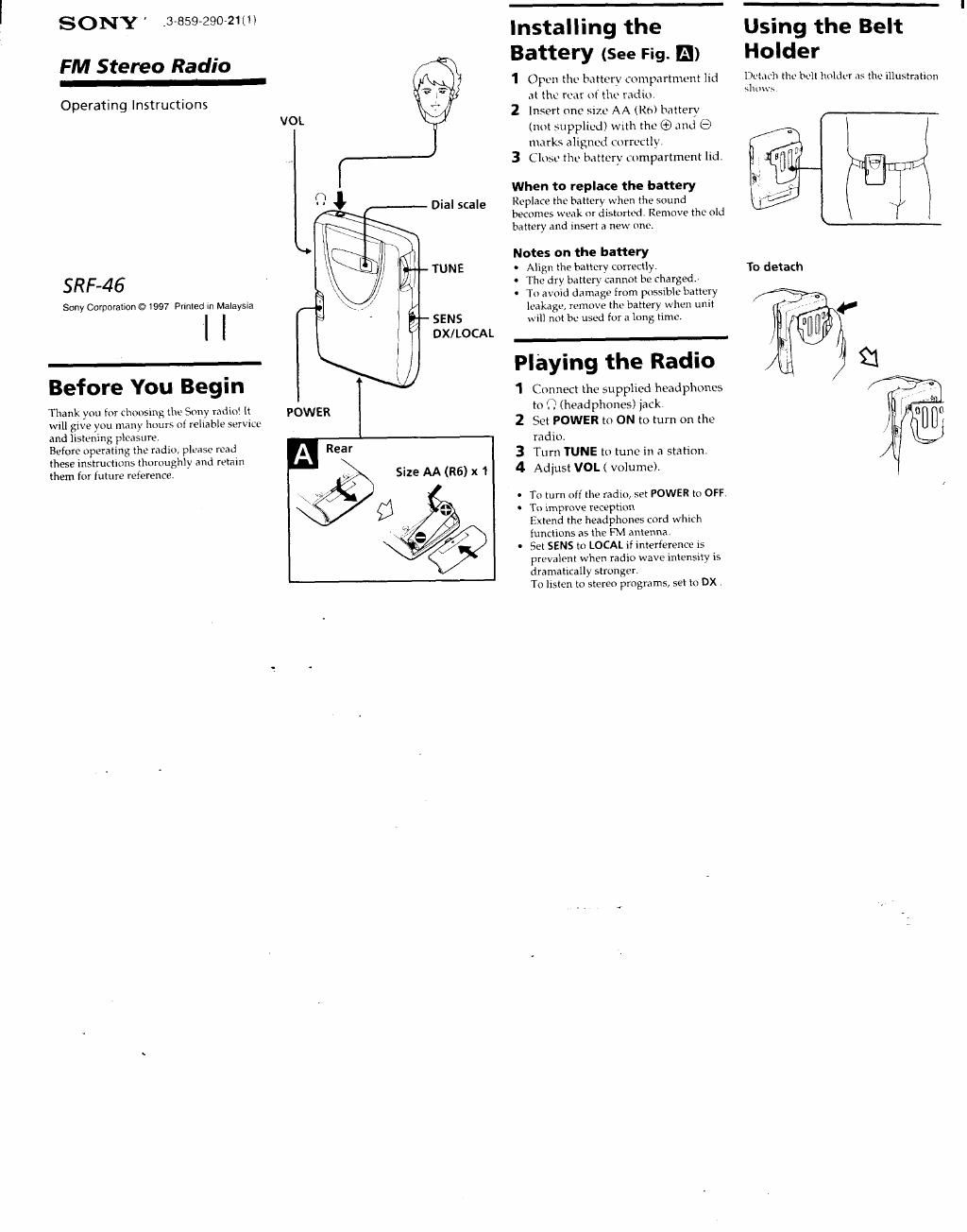 sony srf 46 owners manual