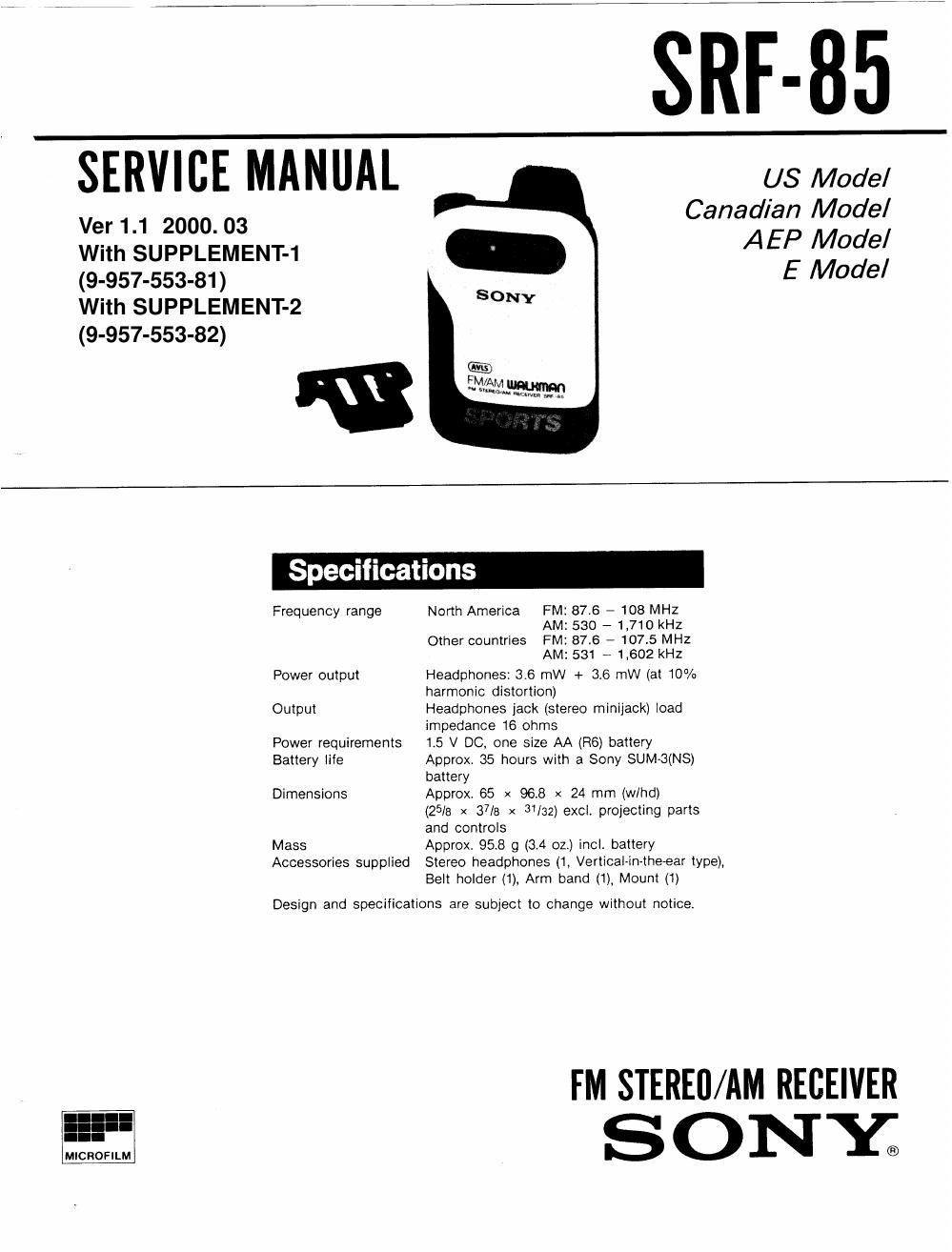 sony srf 85 service manual