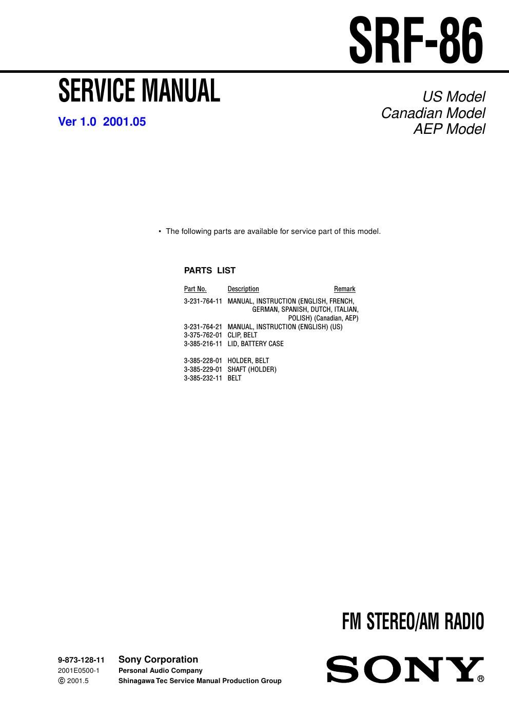 sony srf 86 service manual