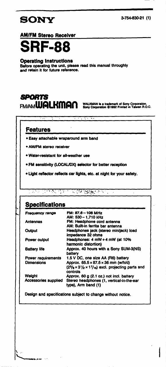 sony srf 88 owners manual