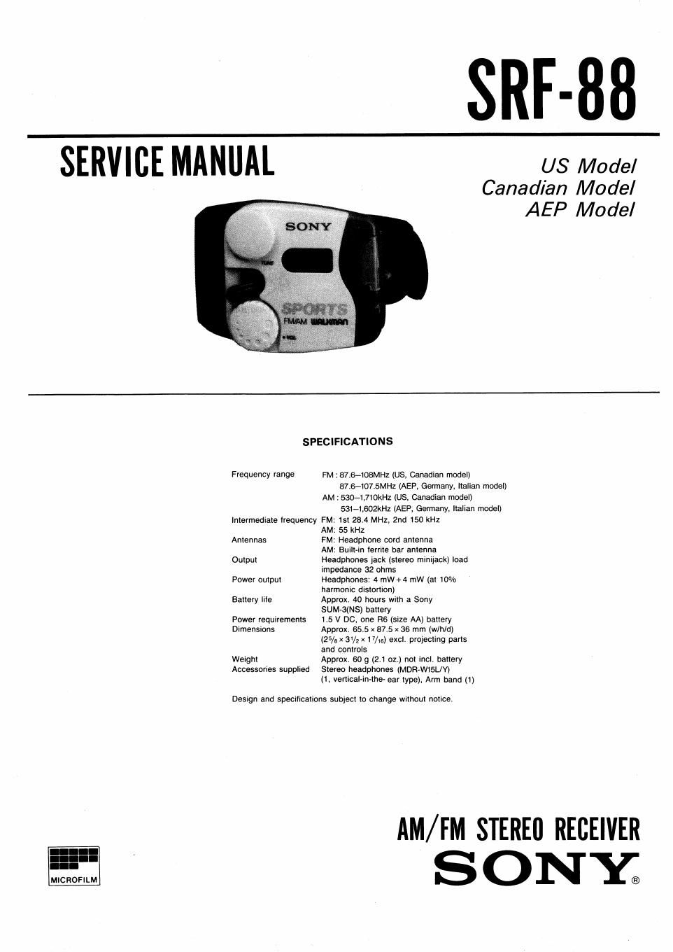 sony srf 88 service manual