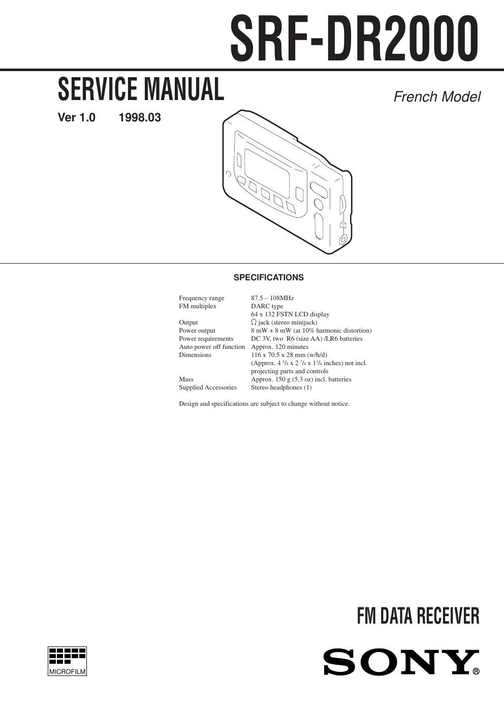 sony srf dr 2000 service manual