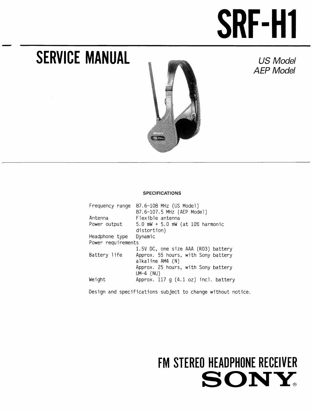 sony srf h 1 service manual