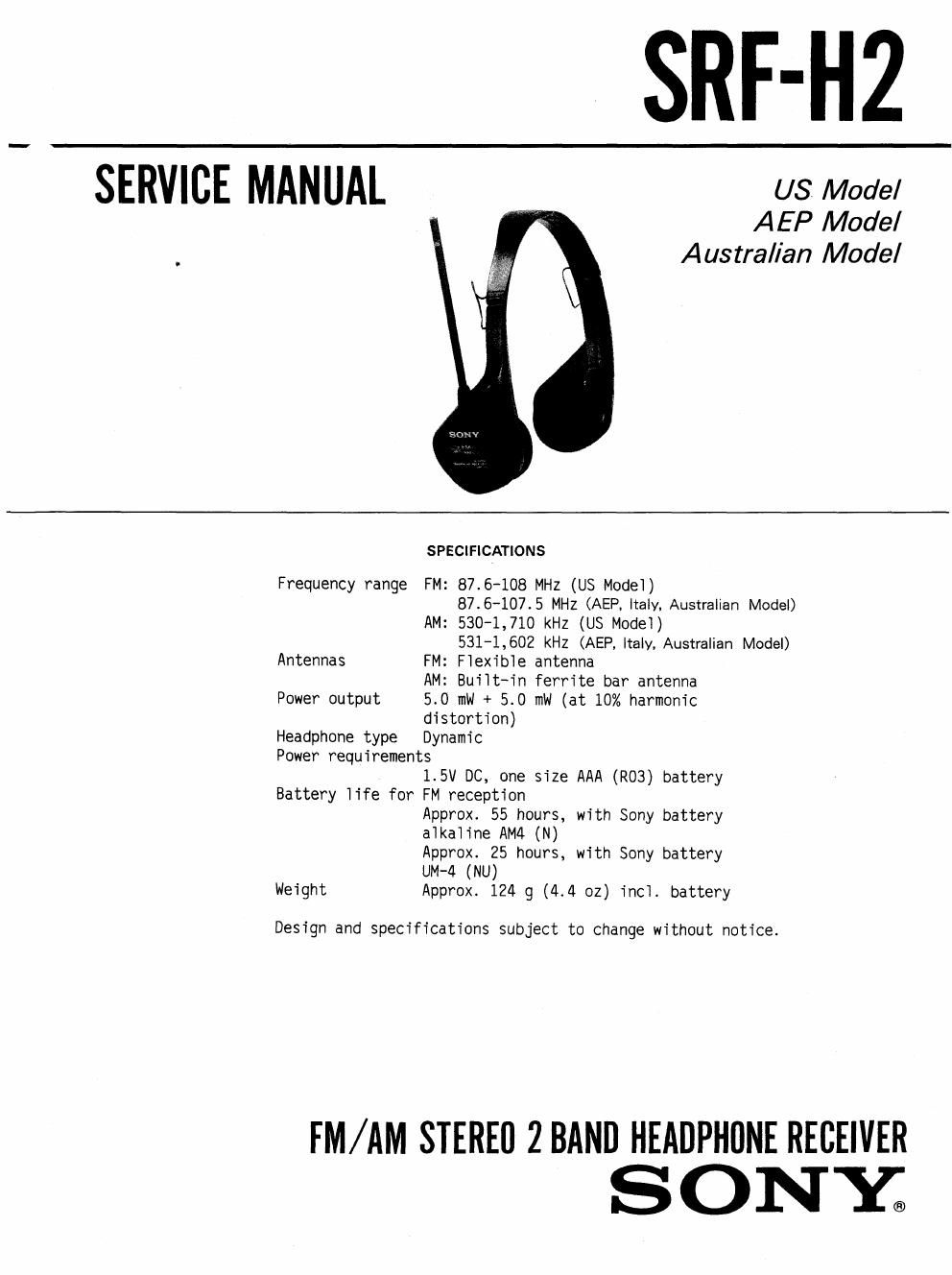 sony srf h 2 service manual