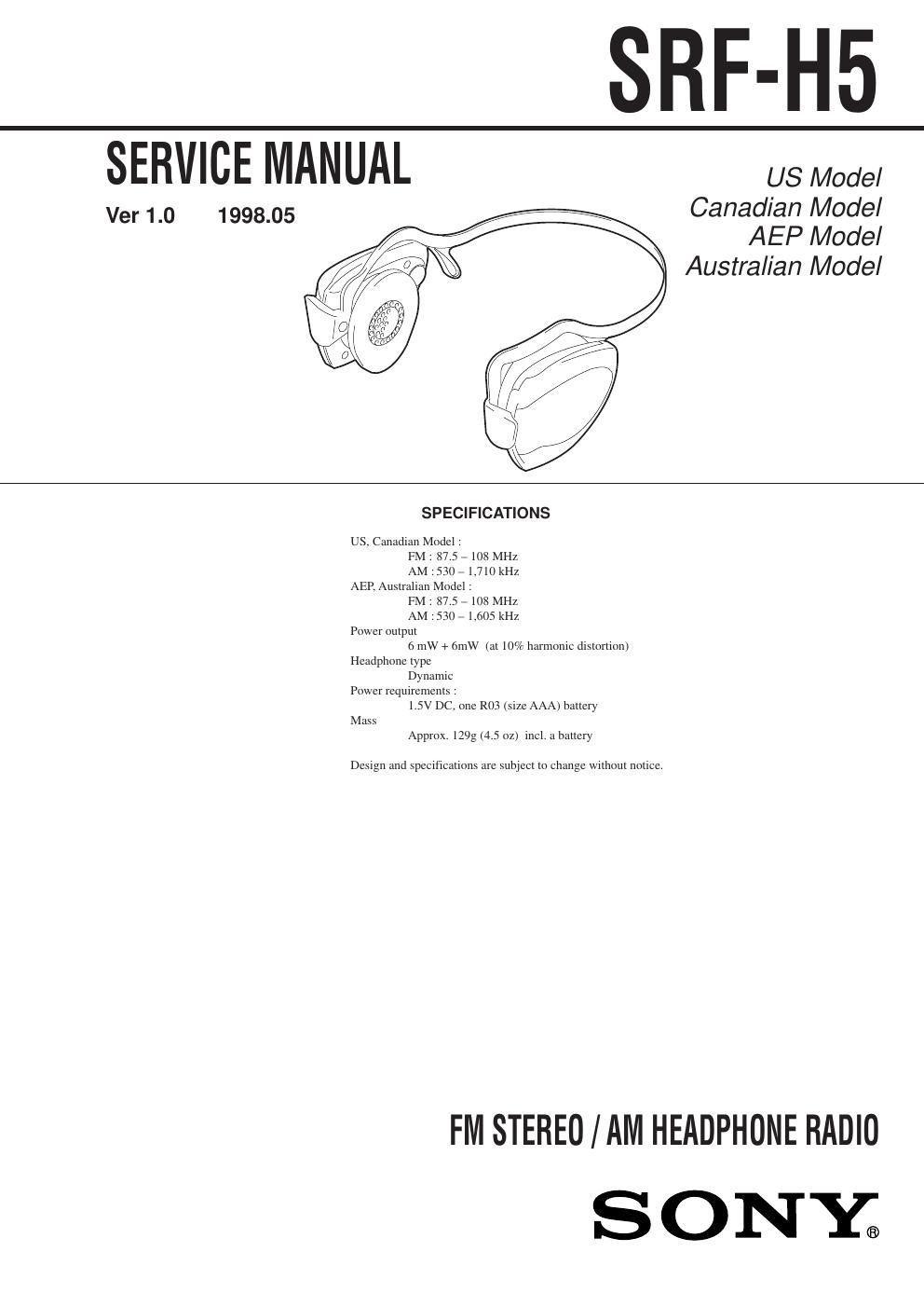 sony srf h 5 service manual