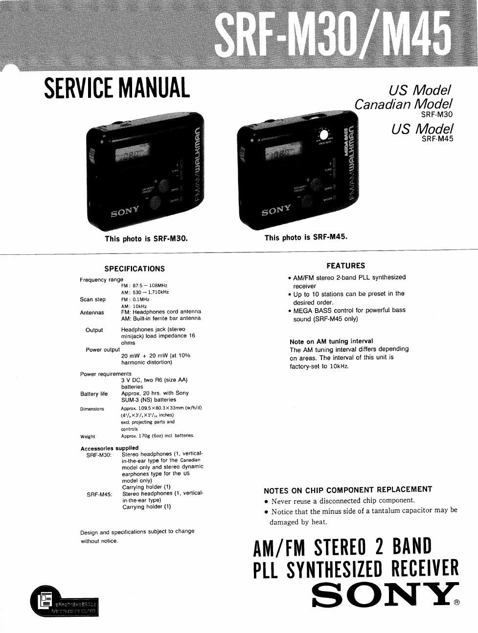 sony srf m 30 service manual