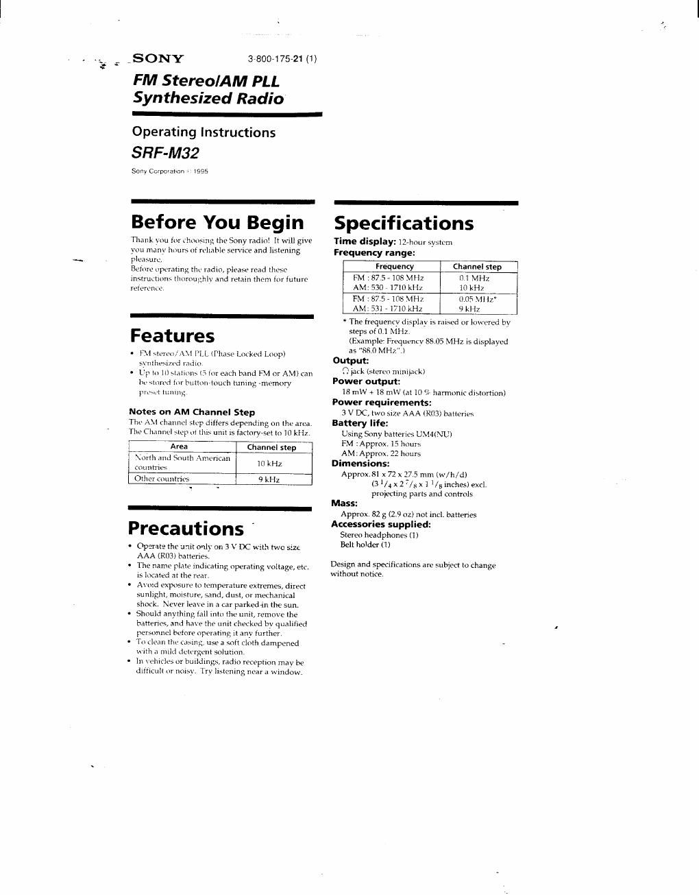 sony srf m 32 owners manual