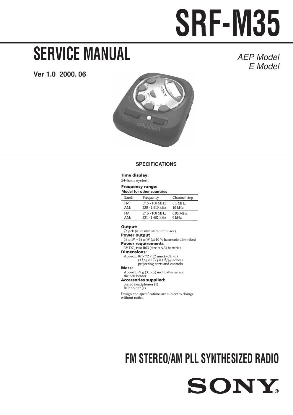 sony srf m 35 service manual