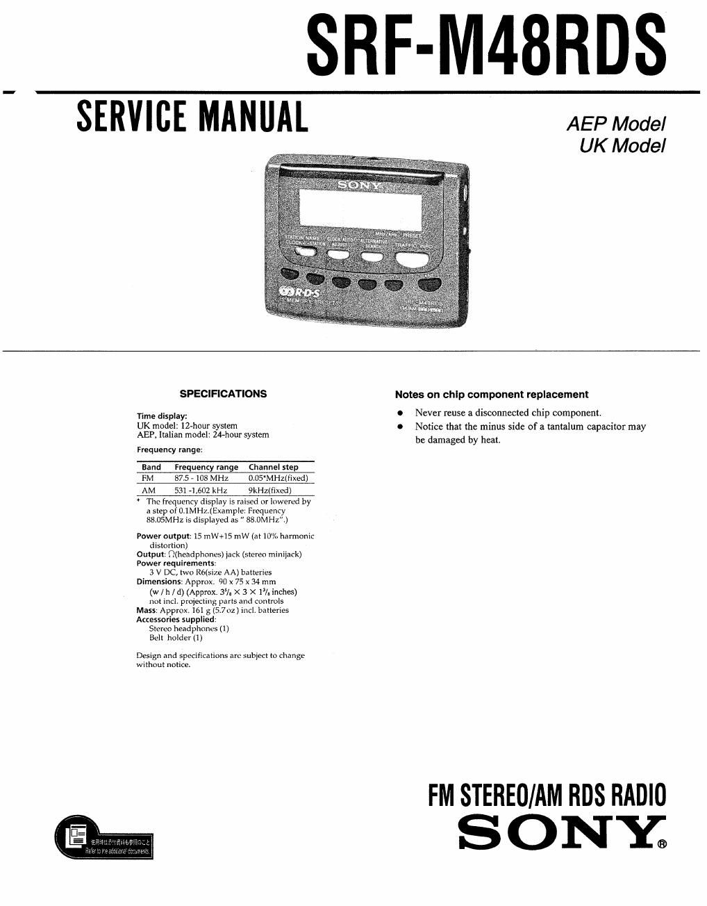 sony srf m 48 rds service manual