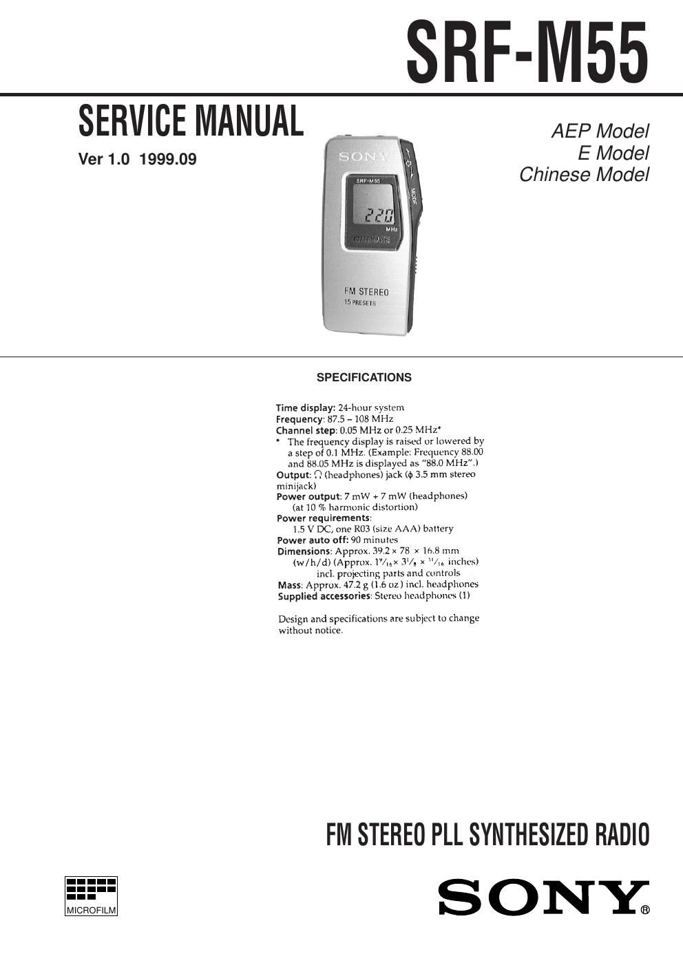 sony srf m 55 service manual