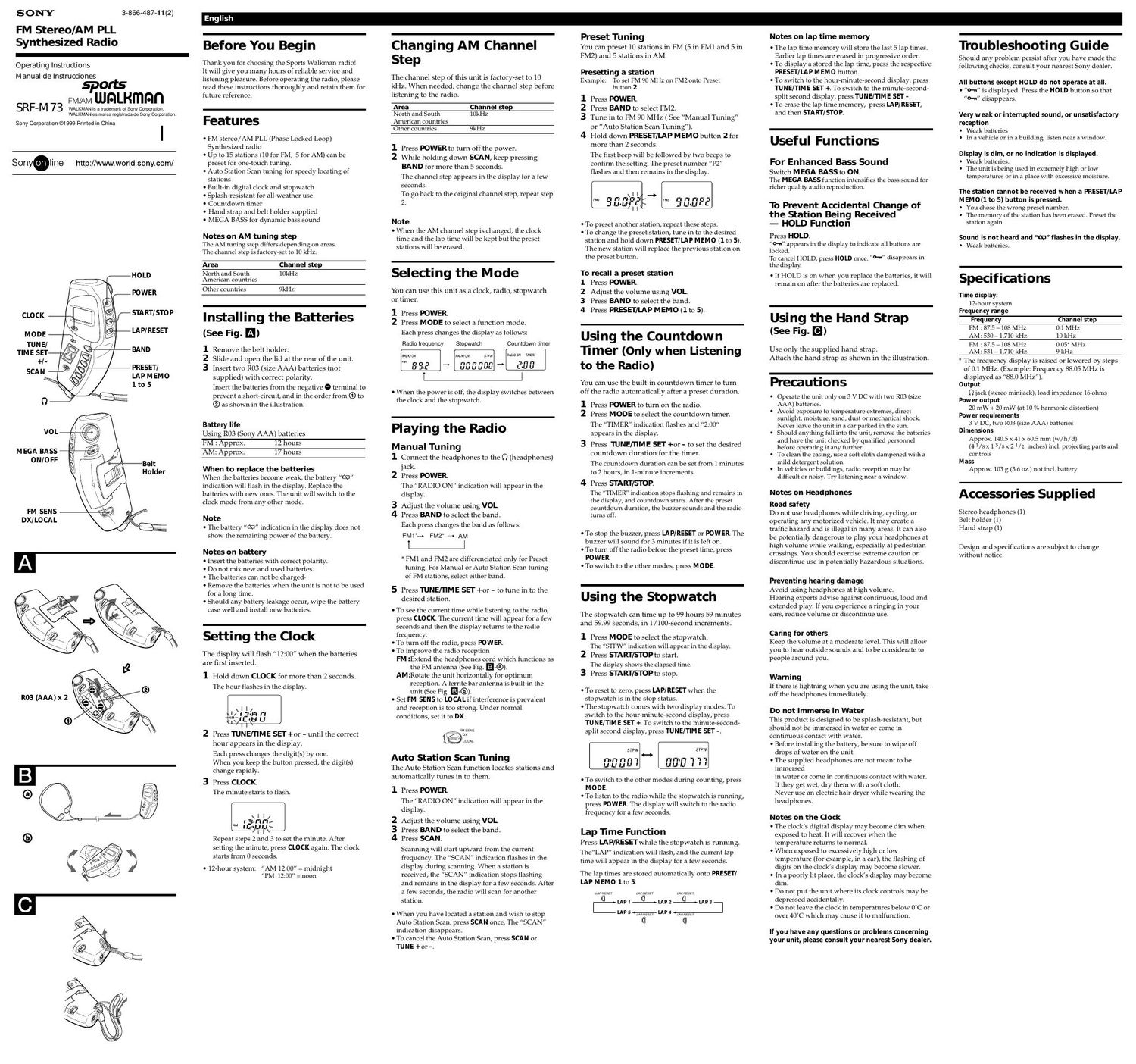 sony srf m 73 owners manual