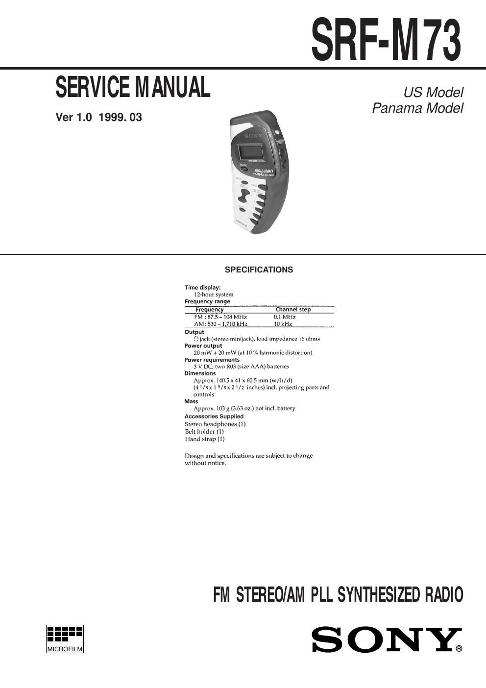 sony srf m 73 service manual