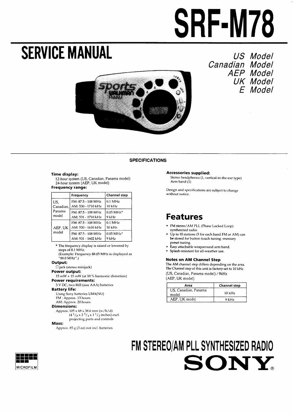 sony srf m 78 service manual