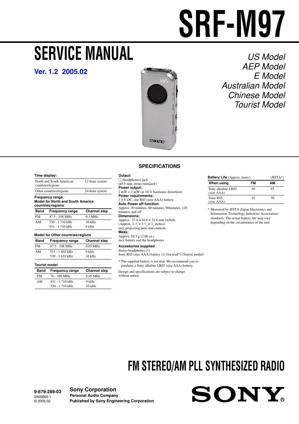 sony srf m 97 service manual