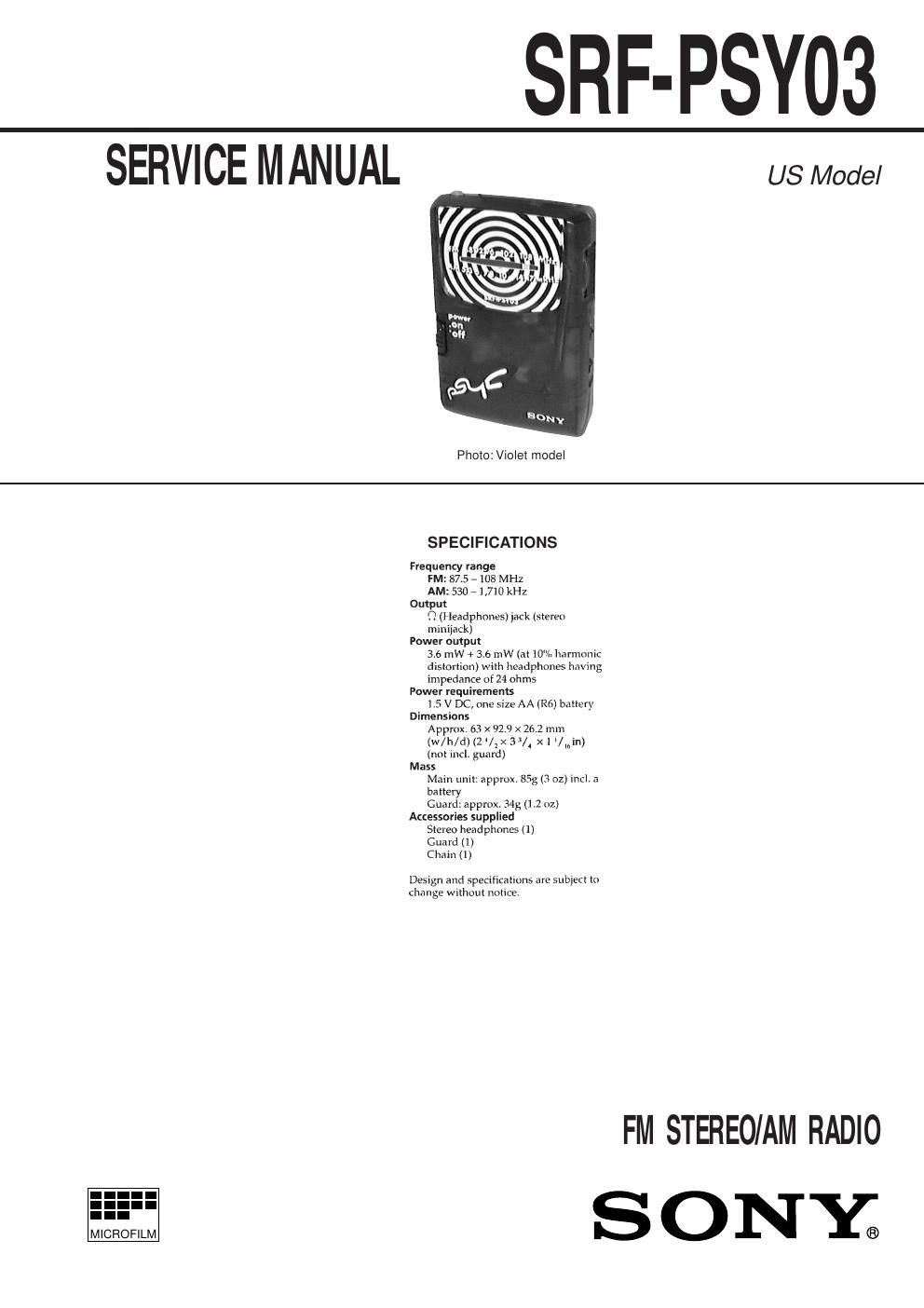 sony srf psy 03 service manual