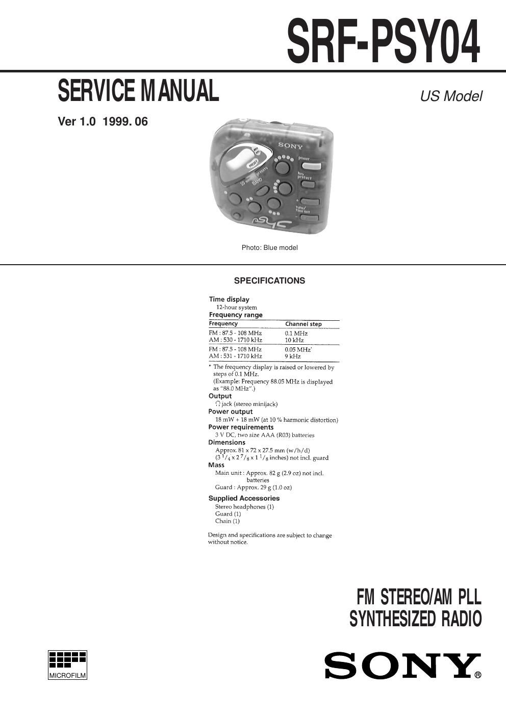 sony srf psy 04 service manual