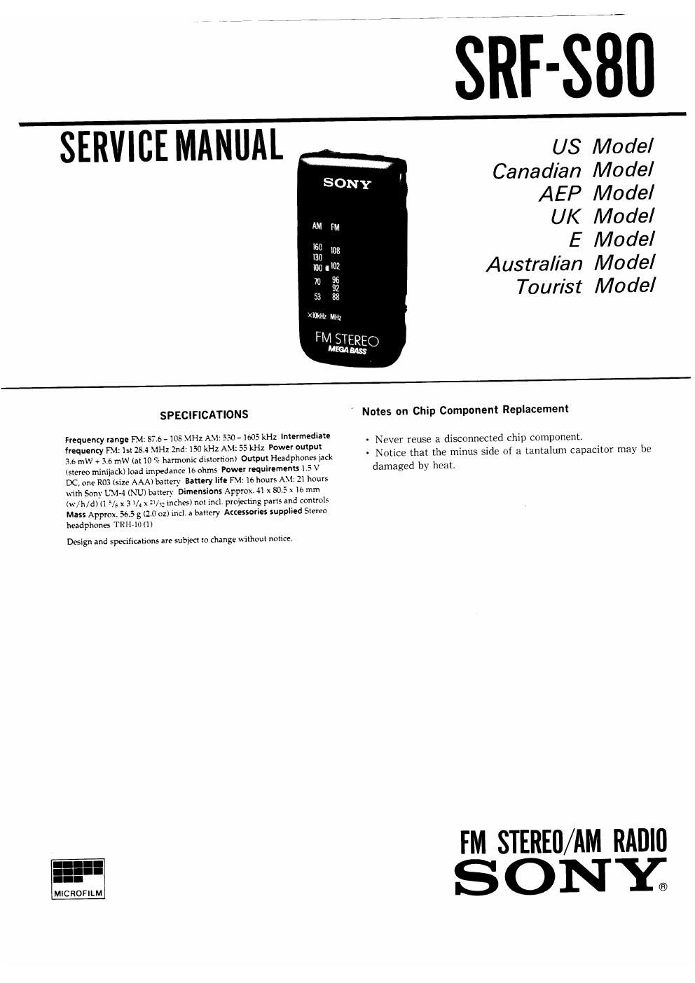 sony srf s 80 service manual