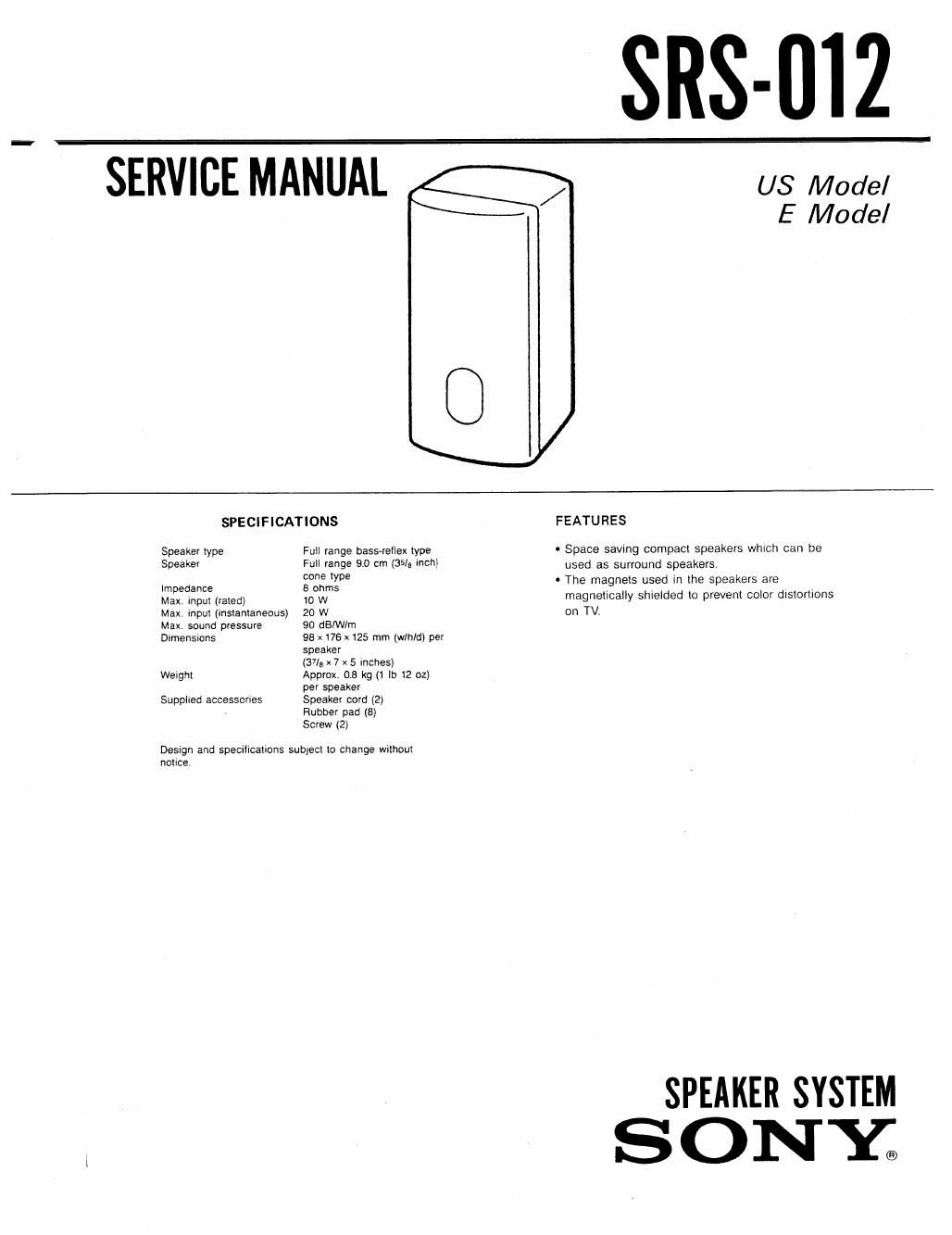 sony srs 012 service manual