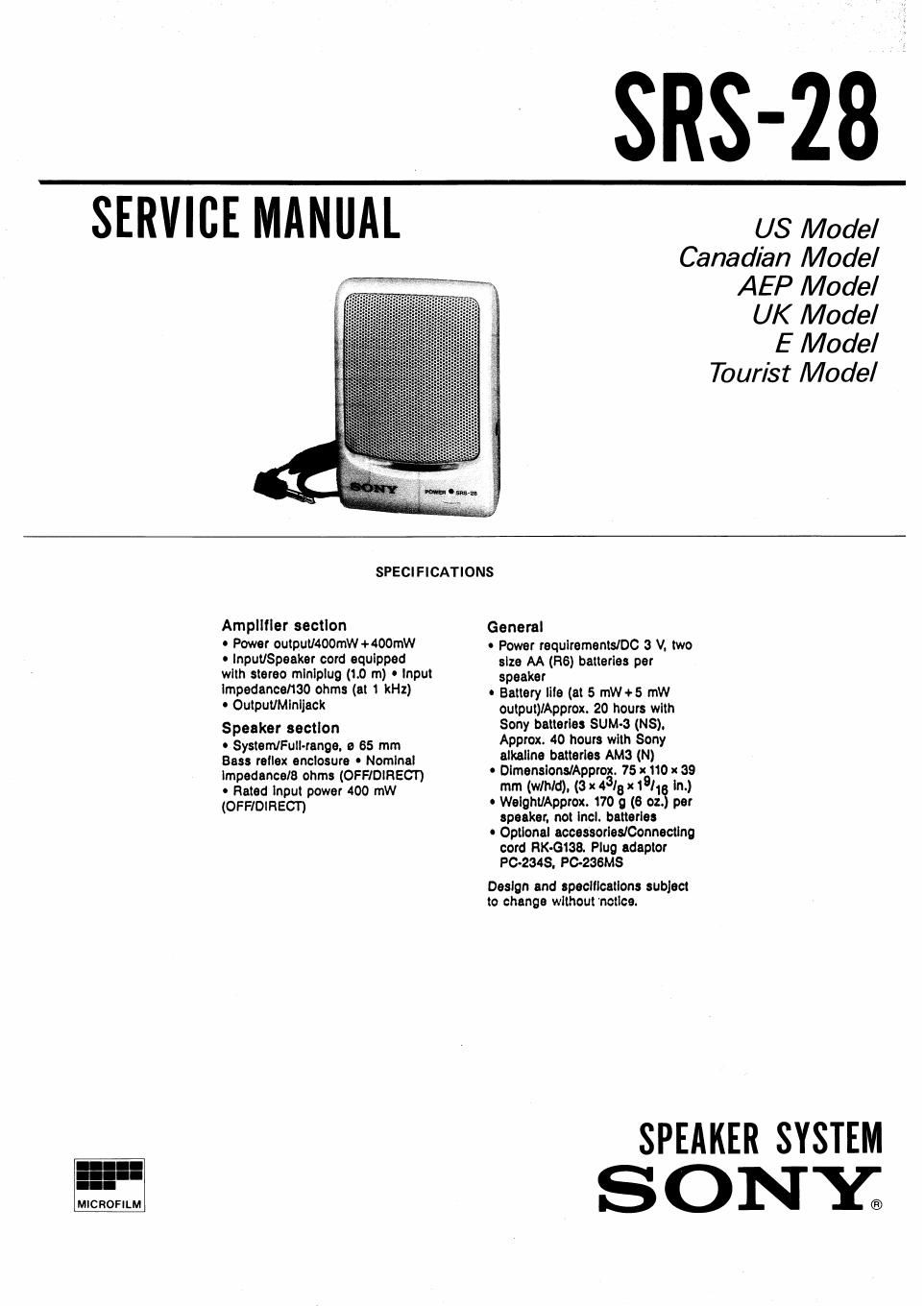sony srs 28 service manual