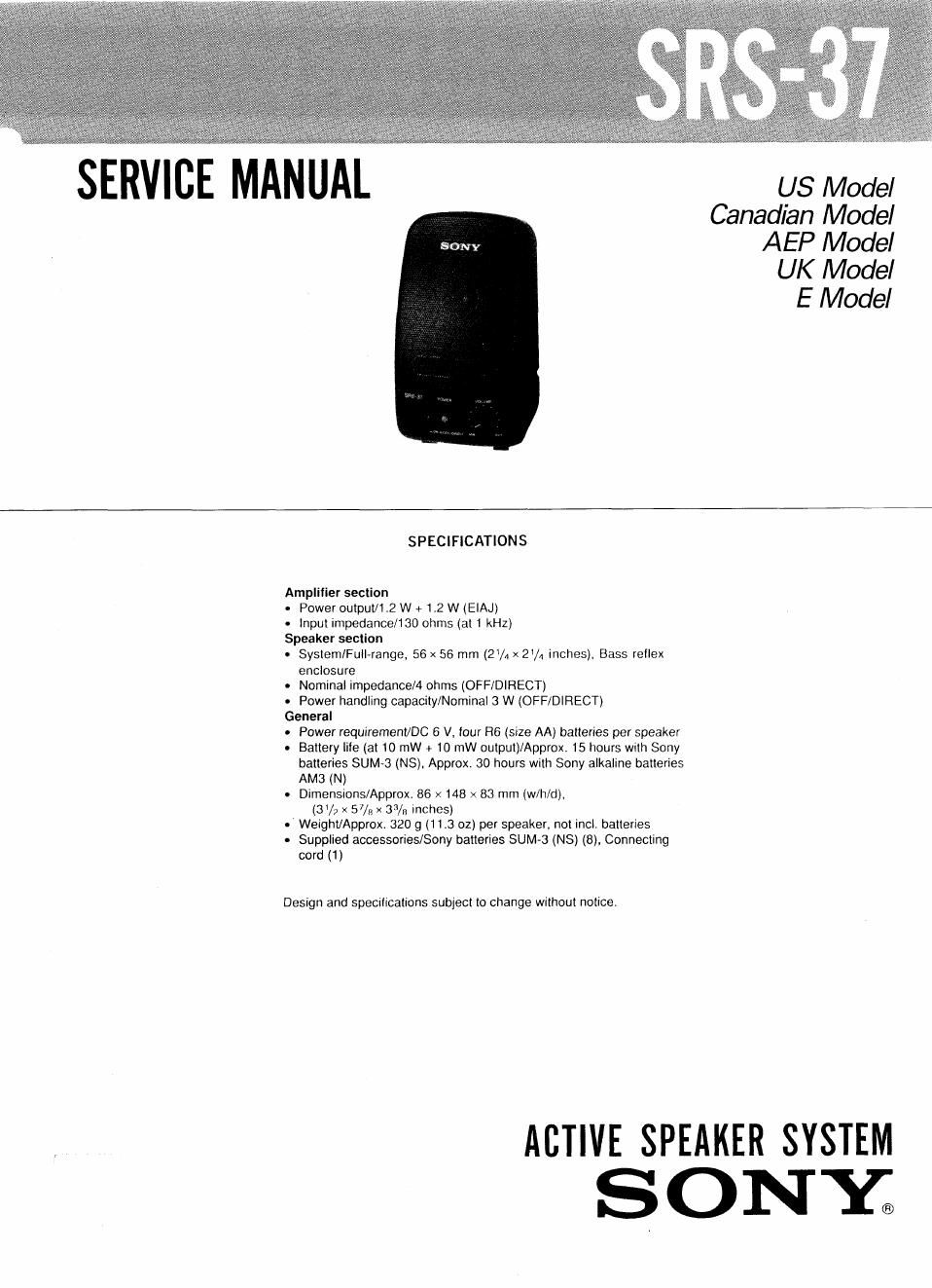 sony srs 37 service manual