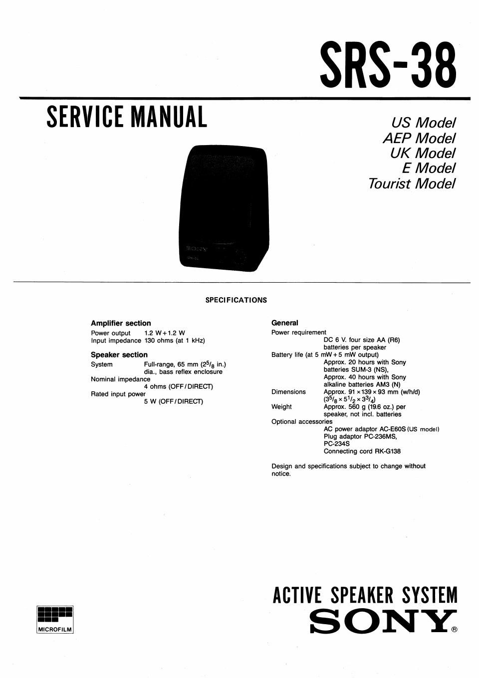 sony srs 38 service manual