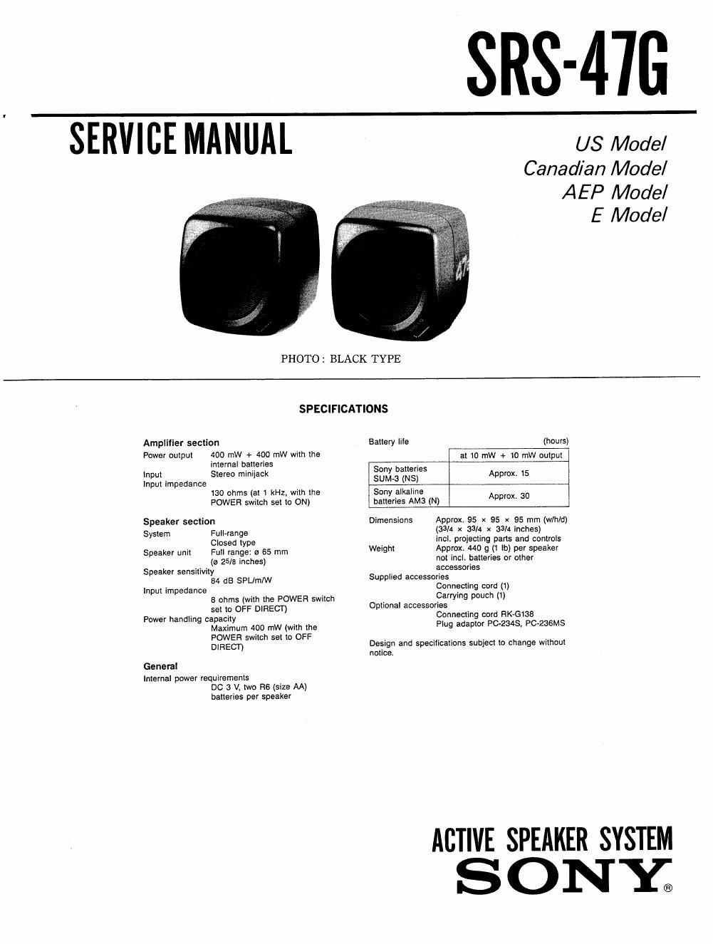 sony srs 47 g service manual