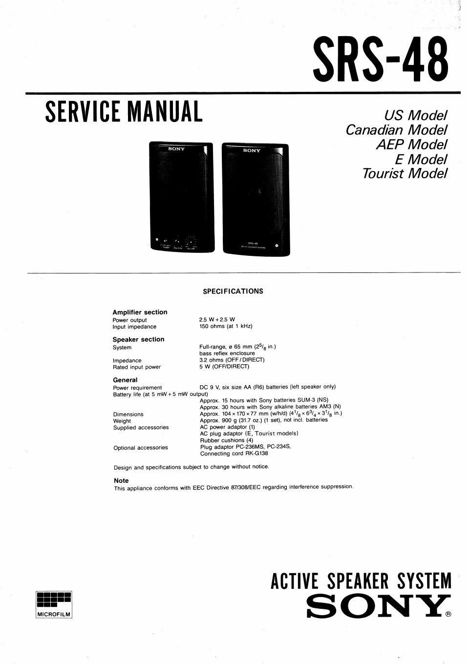 sony srs 48 service manual