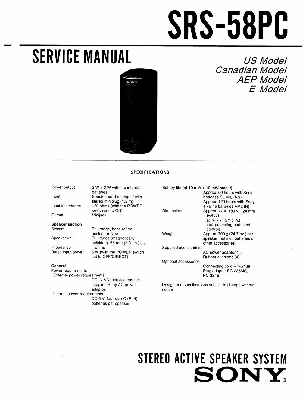sony srs 58 pc service manual