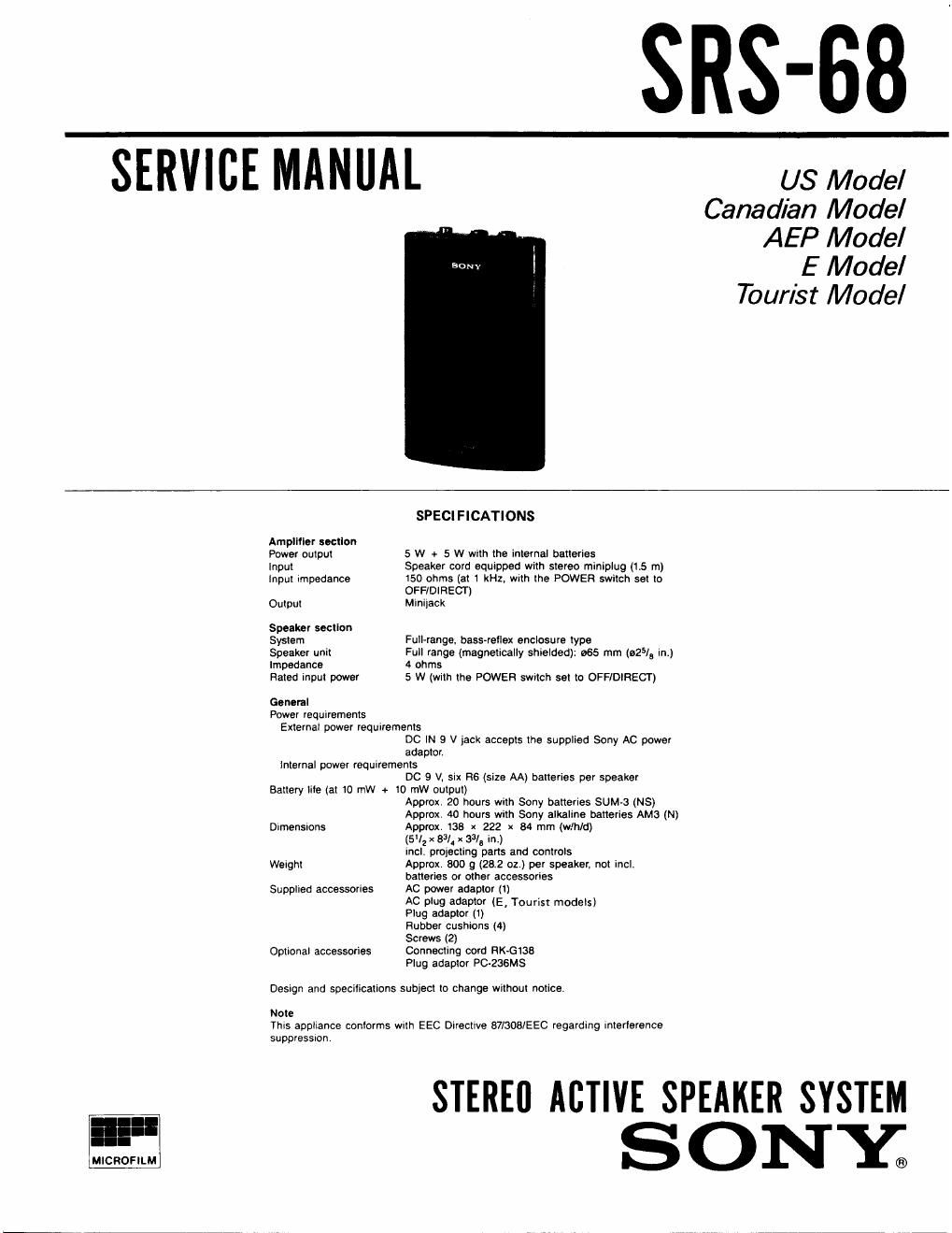 sony srs 68 service manual
