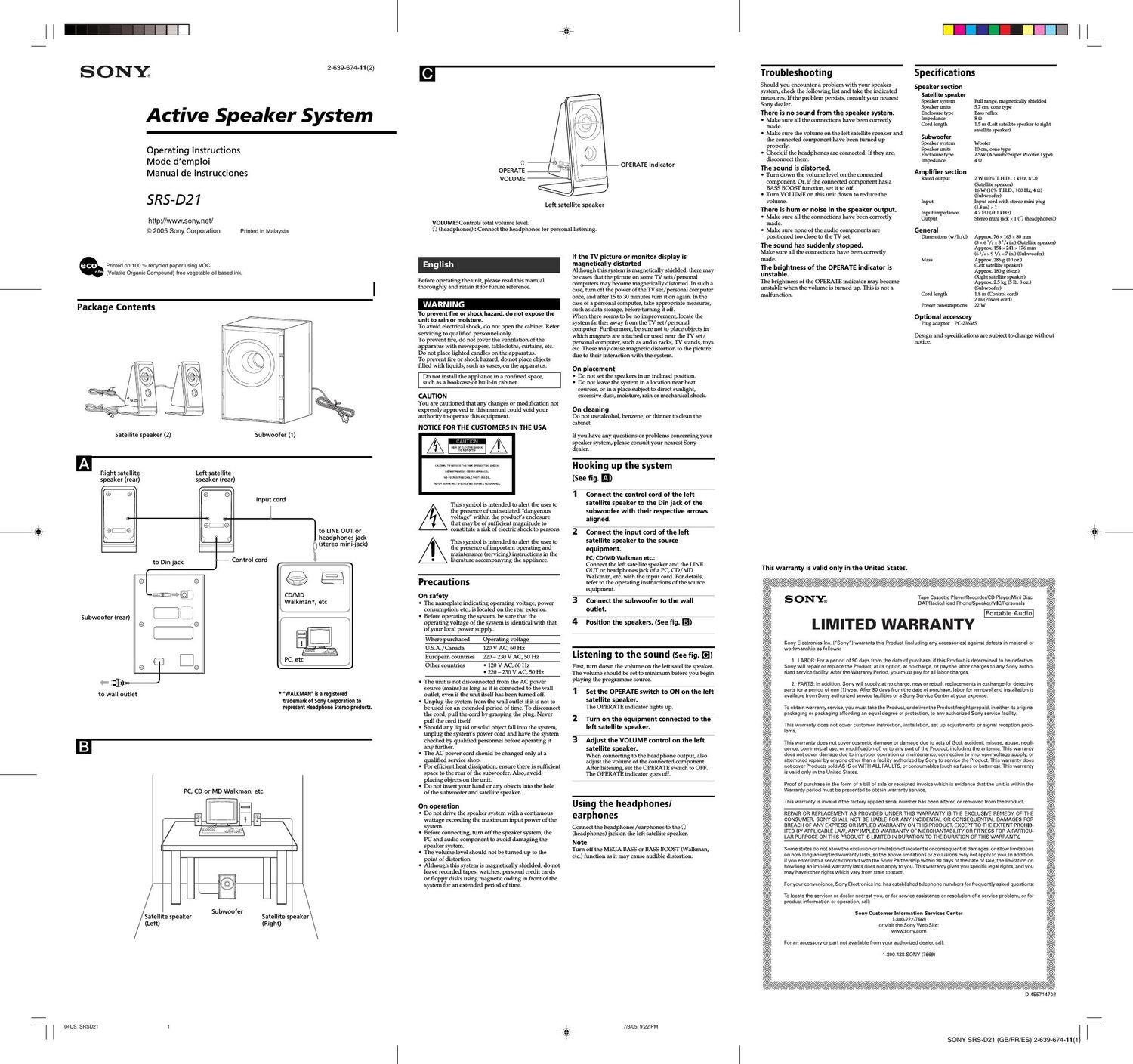 sony srs d 21 owners manual