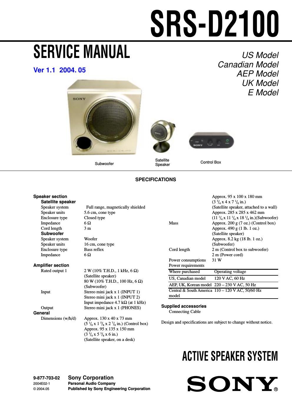 sony srs d 2100 service manual