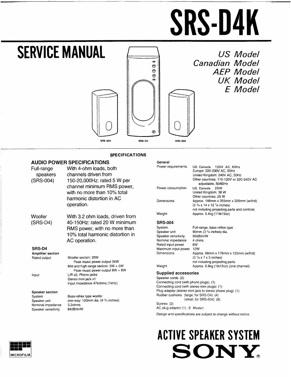 sony srs d 4 k service manual