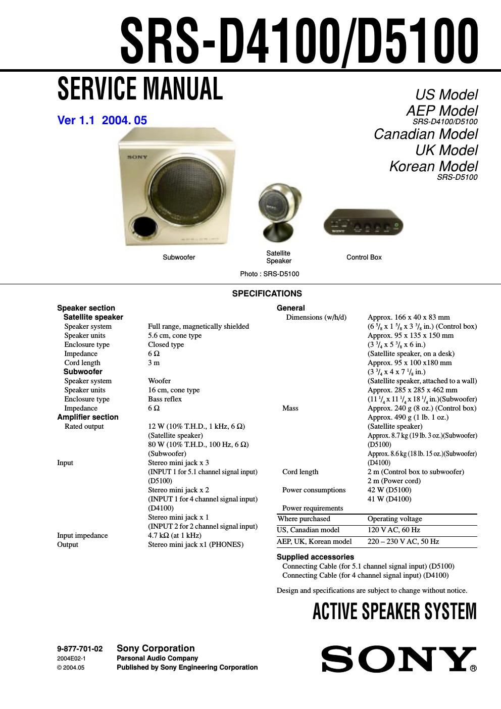 sony srs d 4100 service manual