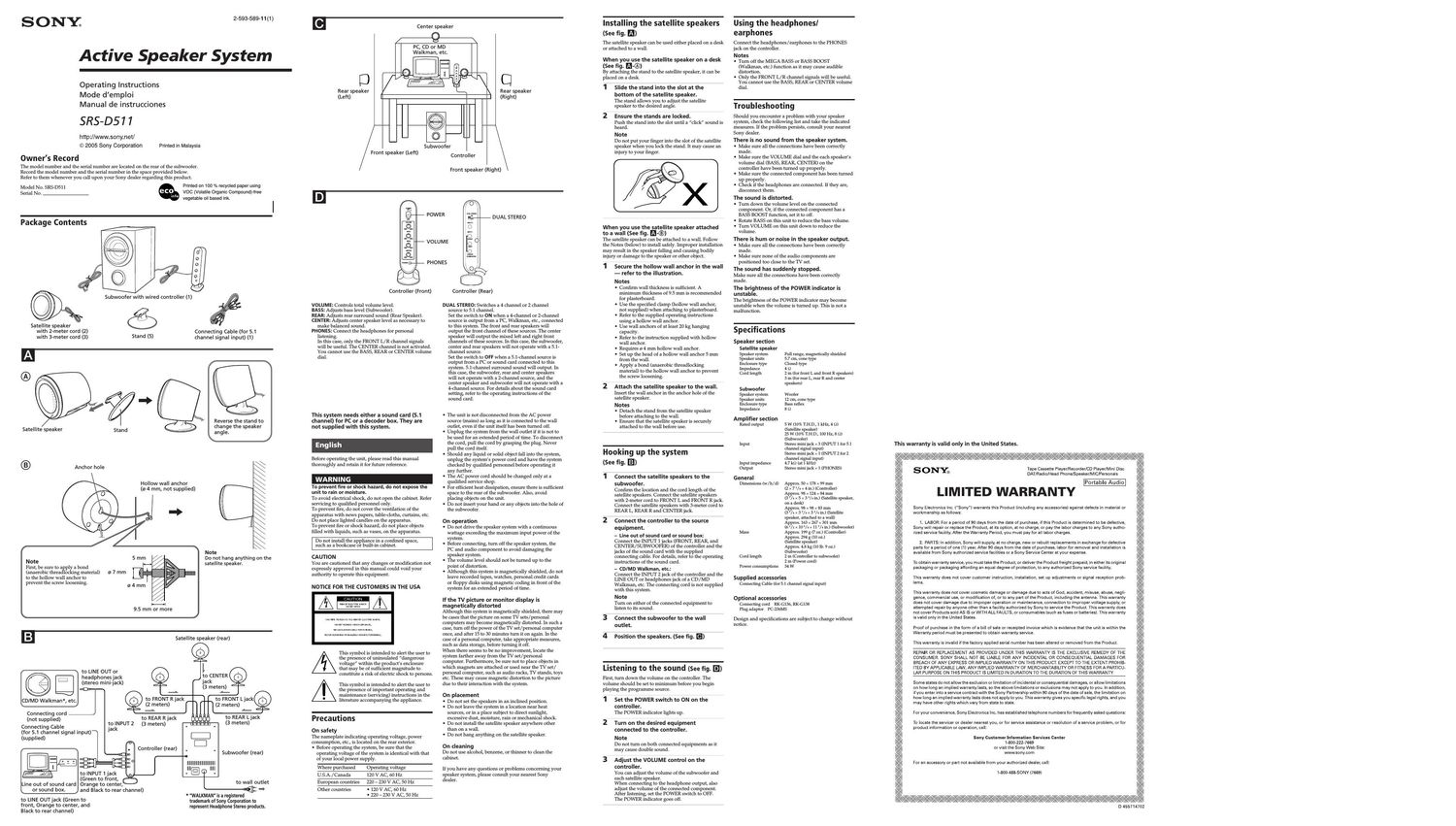 sony srs d 511 owners manual