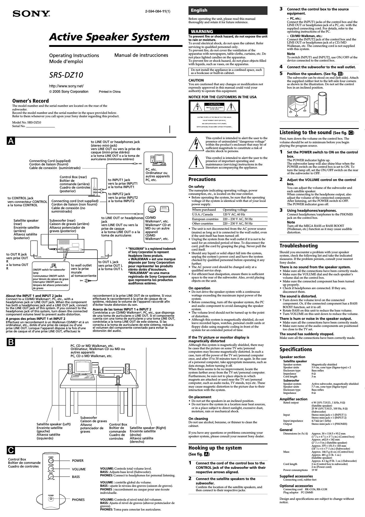 sony srs dz 10 owners manual