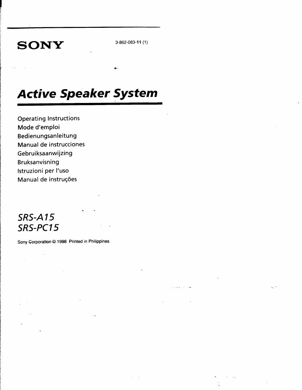 sony srs pc 15 owners manual