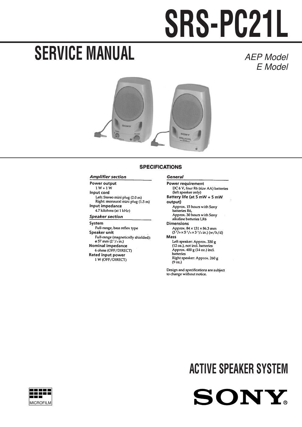 sony srs pc 21 l service manual