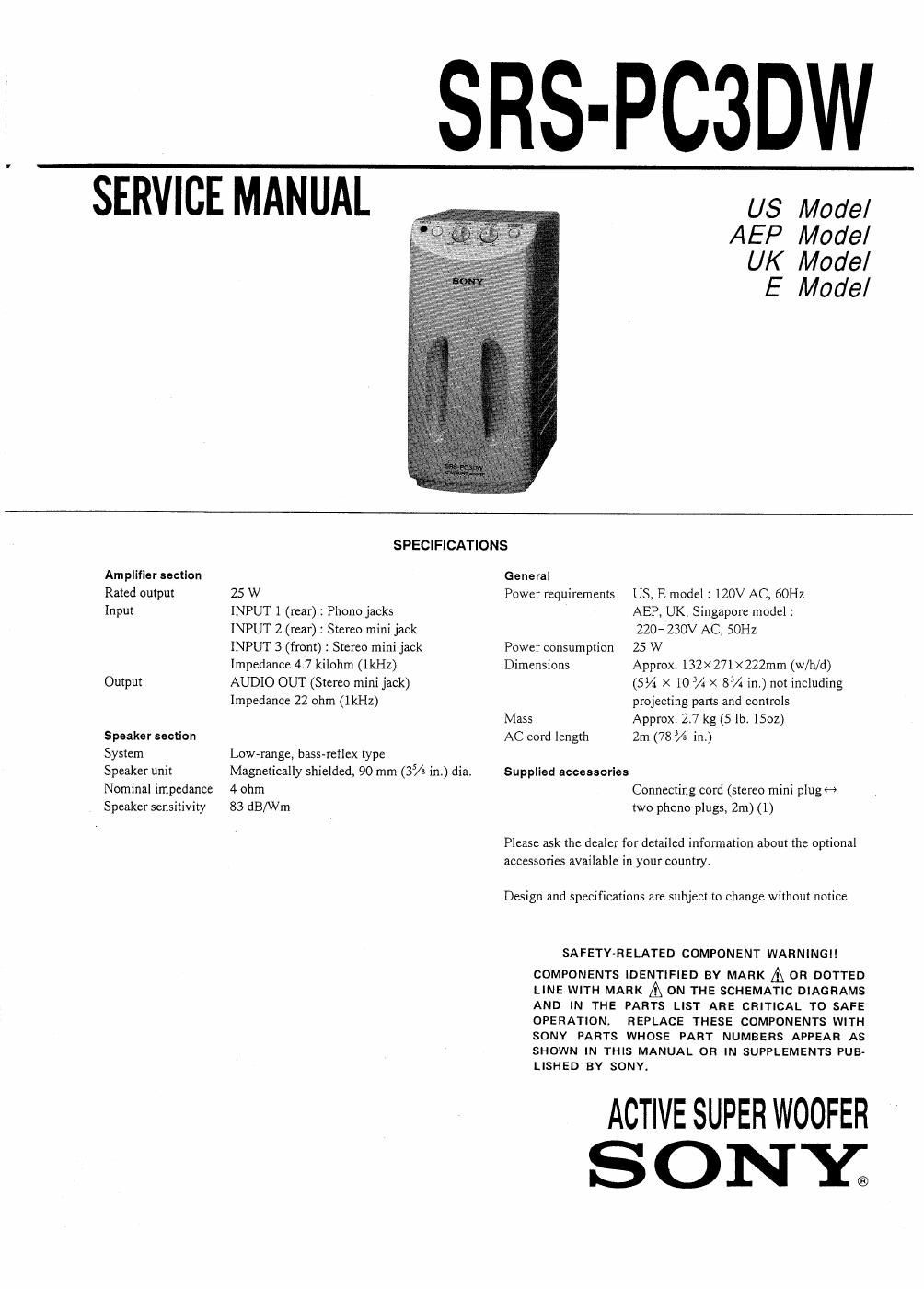 sony srs pc 3 dw service manual