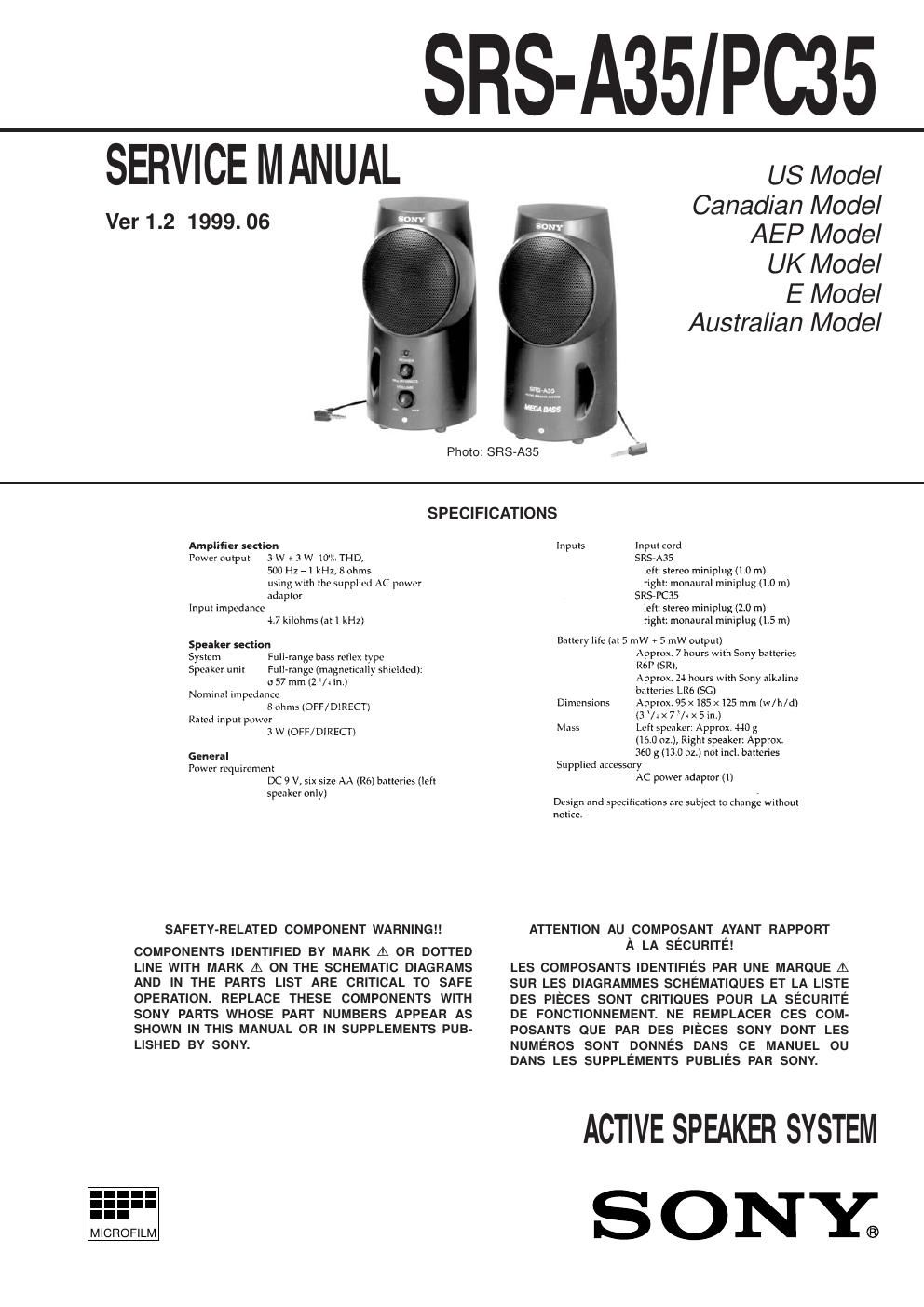 sony srs pc 35 service manual