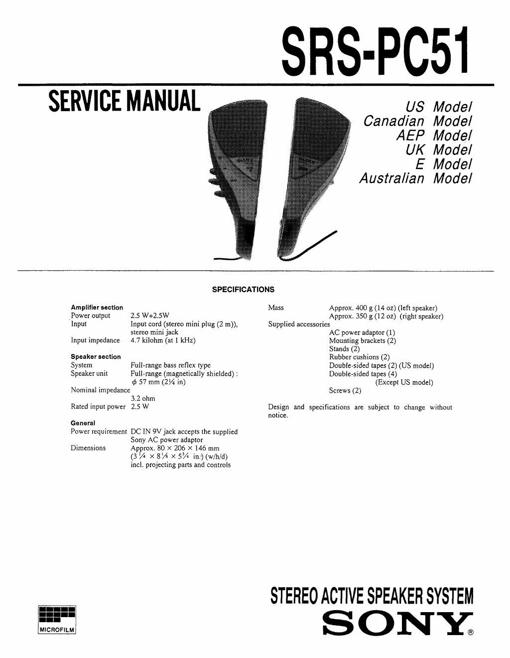 sony srs pc 51 service manual