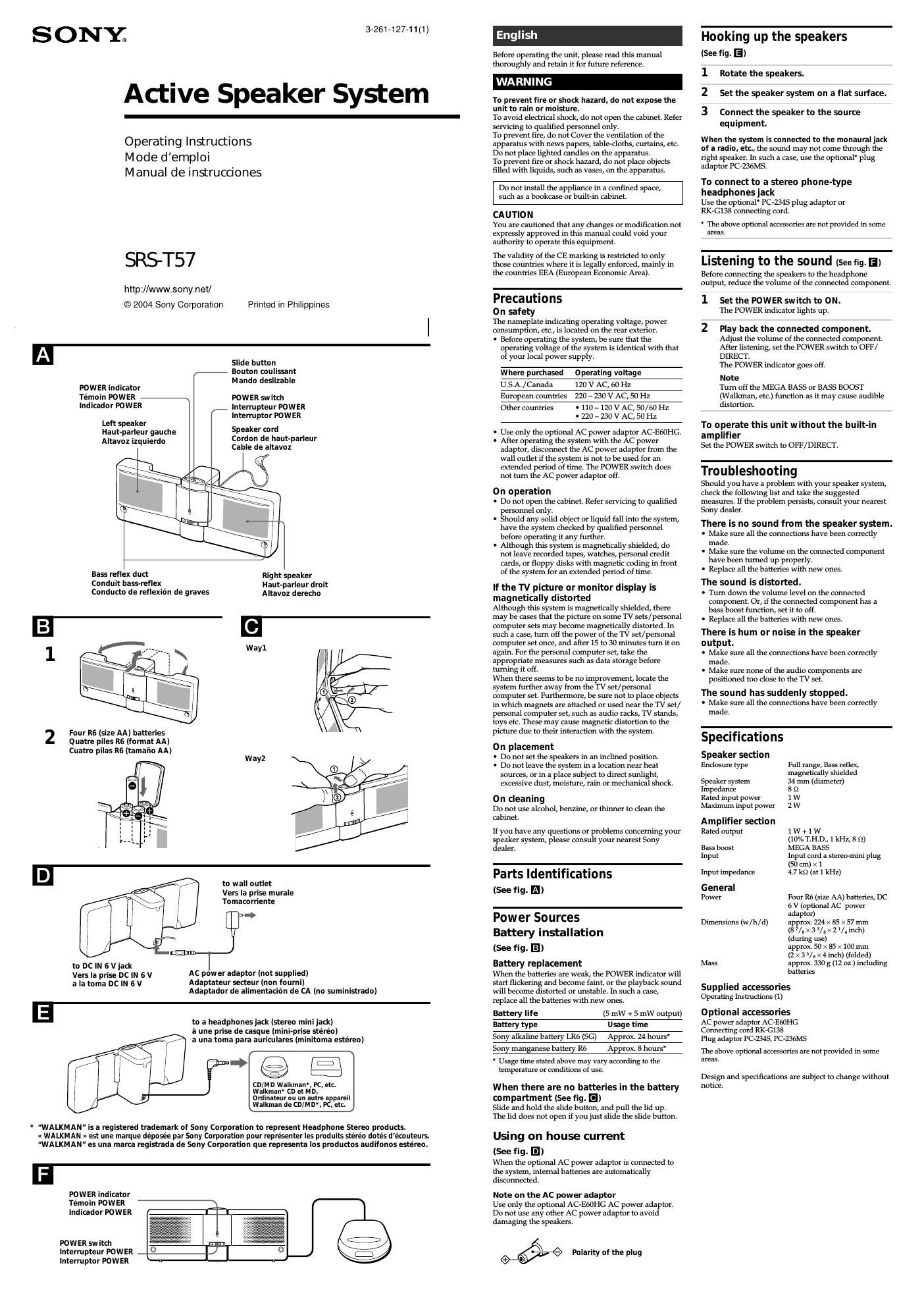 sony srs t 57 owners manual