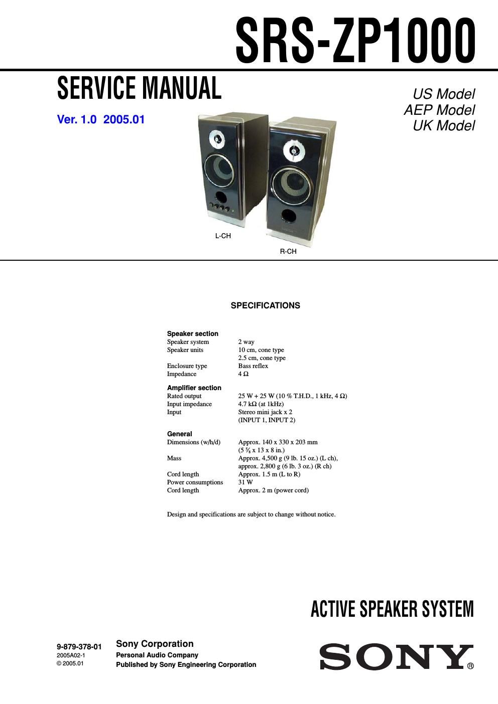 sony srs zp 100 service manual