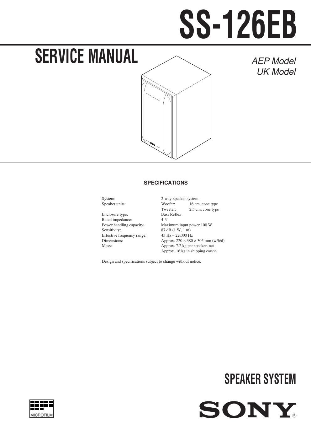 sony ss 126 eb service manual