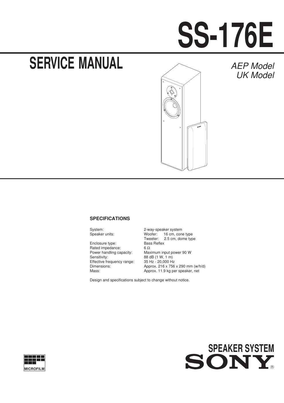 sony ss 176 e service manual
