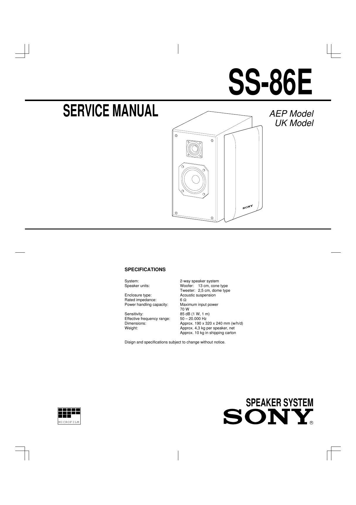 sony ss 86 e service manual