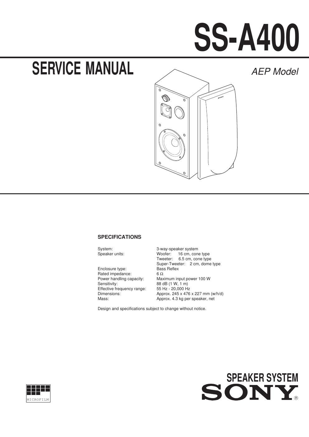 sony ss a 400 service manual