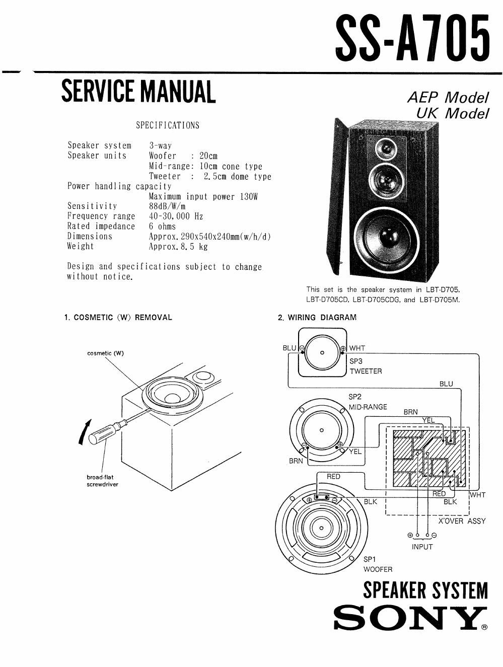 sony ss a 705 service manual