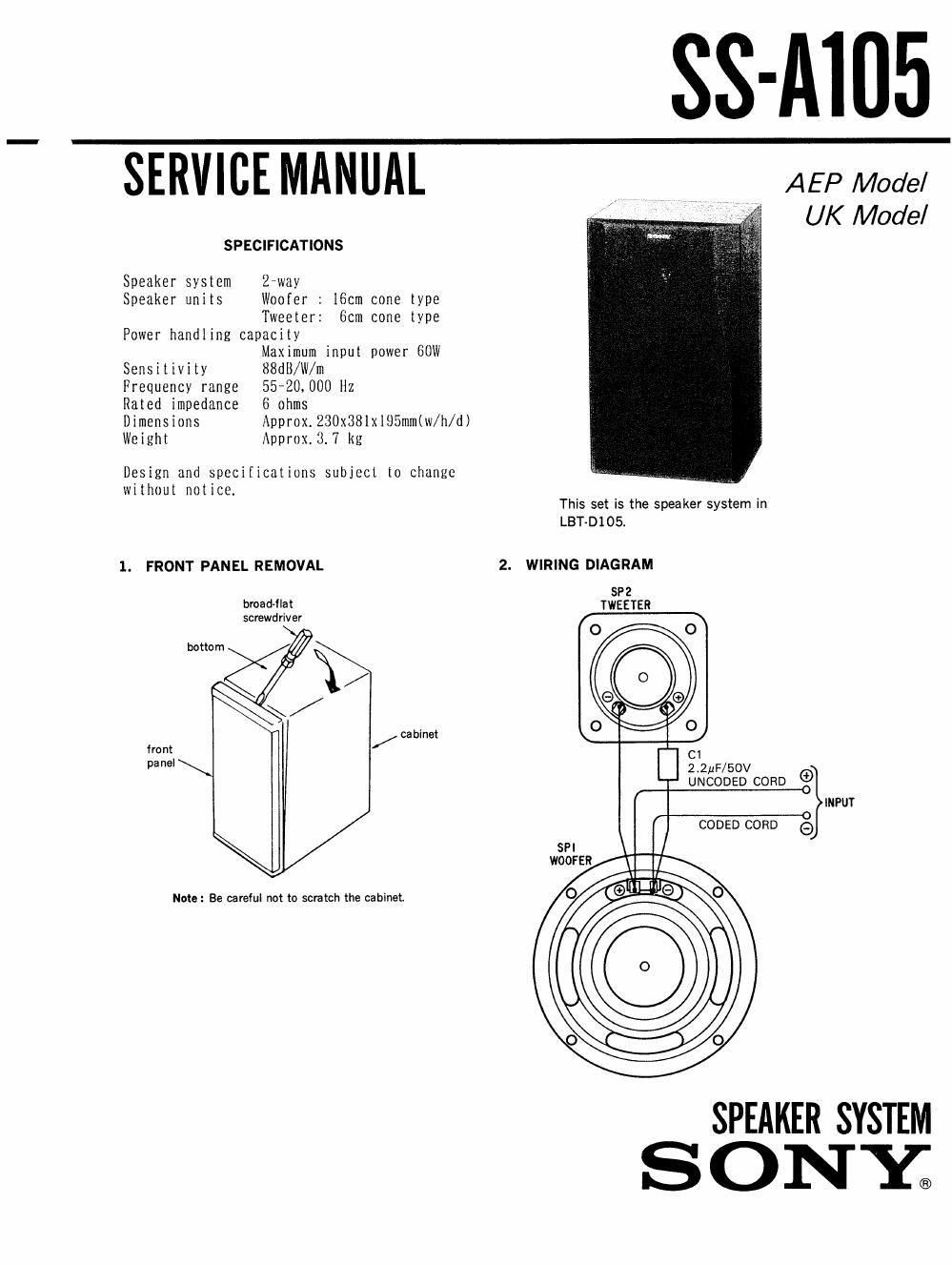 sony ss as 105 service manual