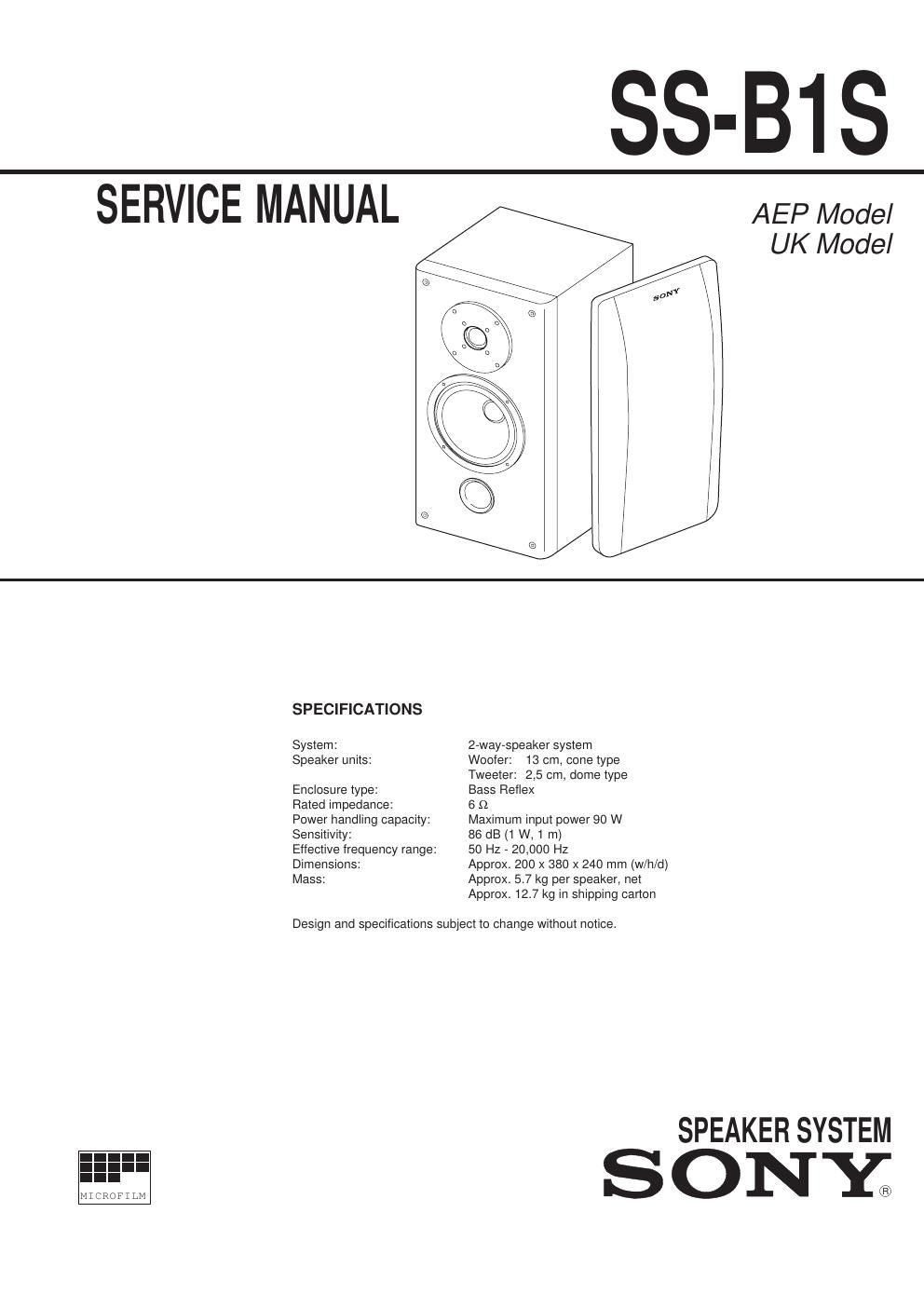 sony ss b 1 s service manual