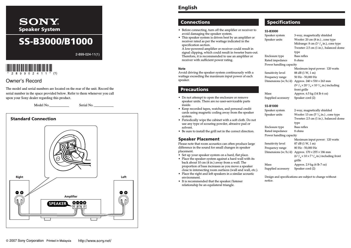 sony ss b 1000 owners manual